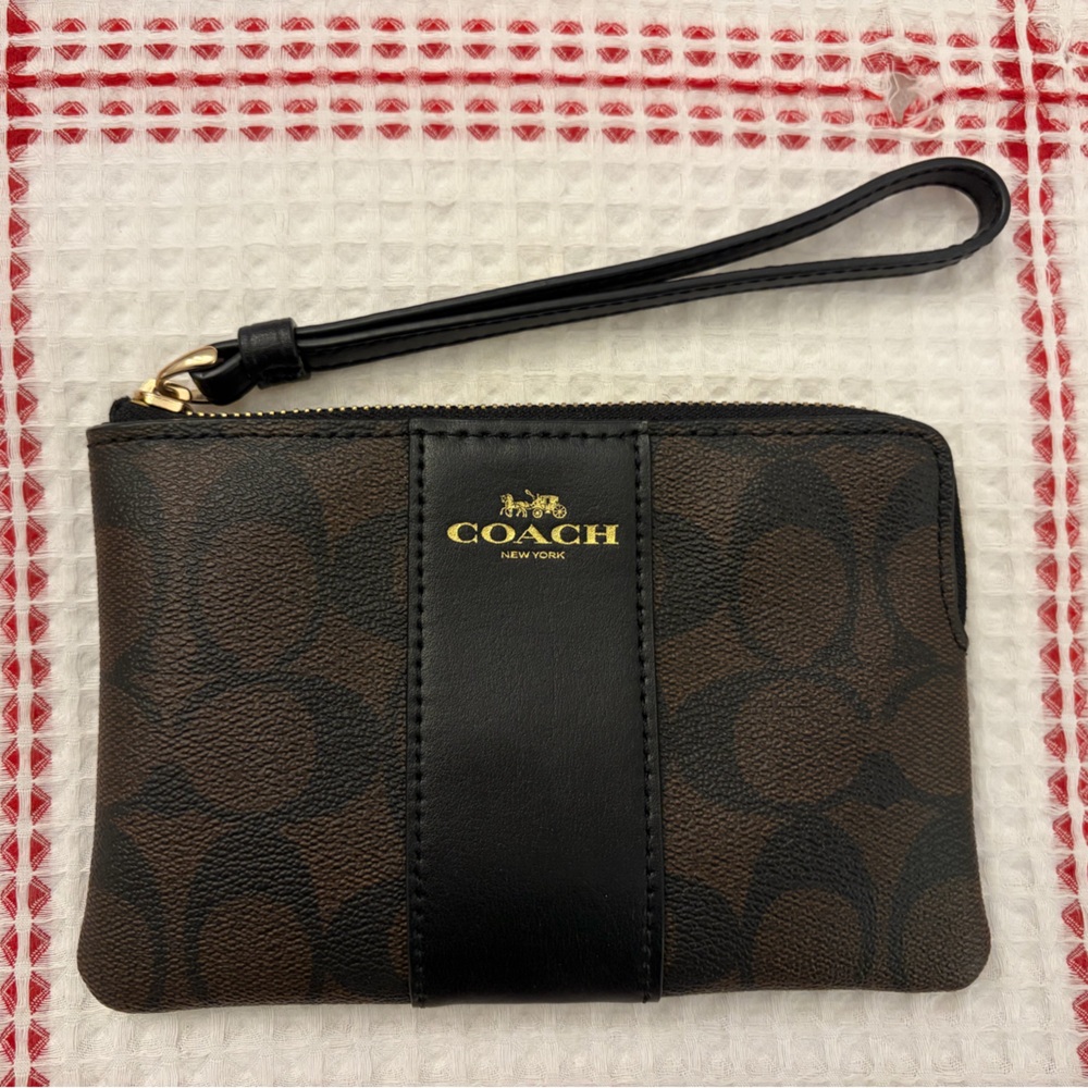 Coach Signature Brown and Black Wristlet